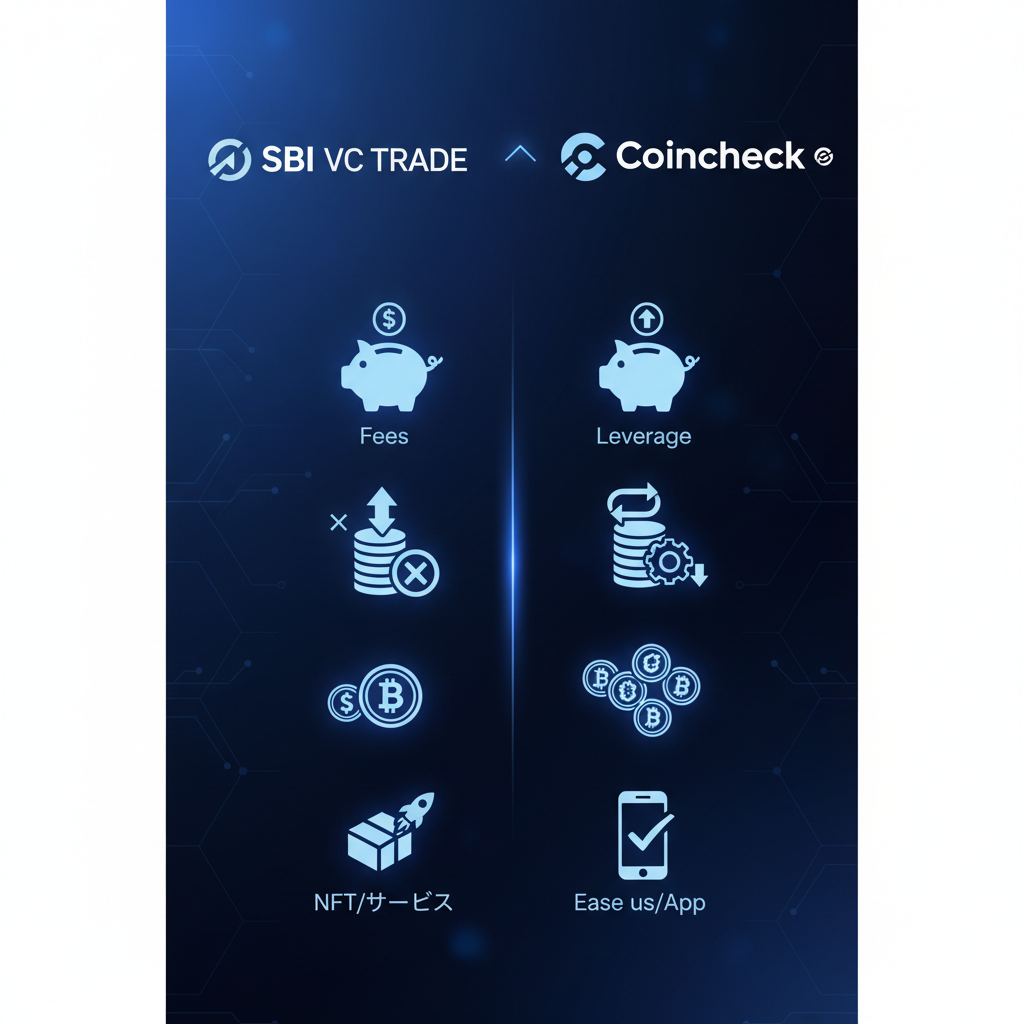 SBI VCトレードとCoincheckを比較|手数料・レバレッジ・銘柄数