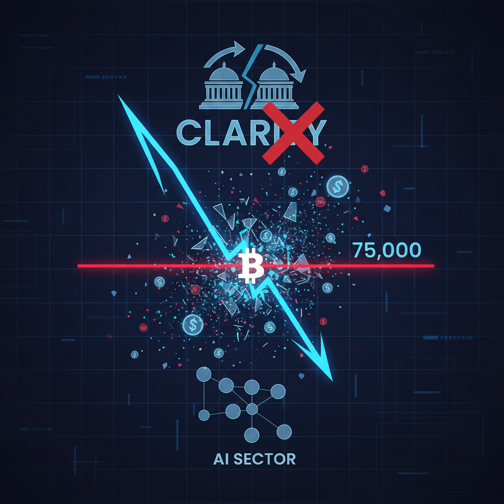 CLARITY法案否決でBTC一時7.5万ドル割れ、7.71億ドル清算
