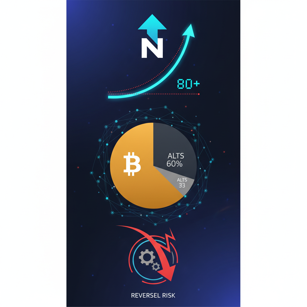 NEAR急伸でRSI80超え、BTC支配率60%台に反転リスク浮上