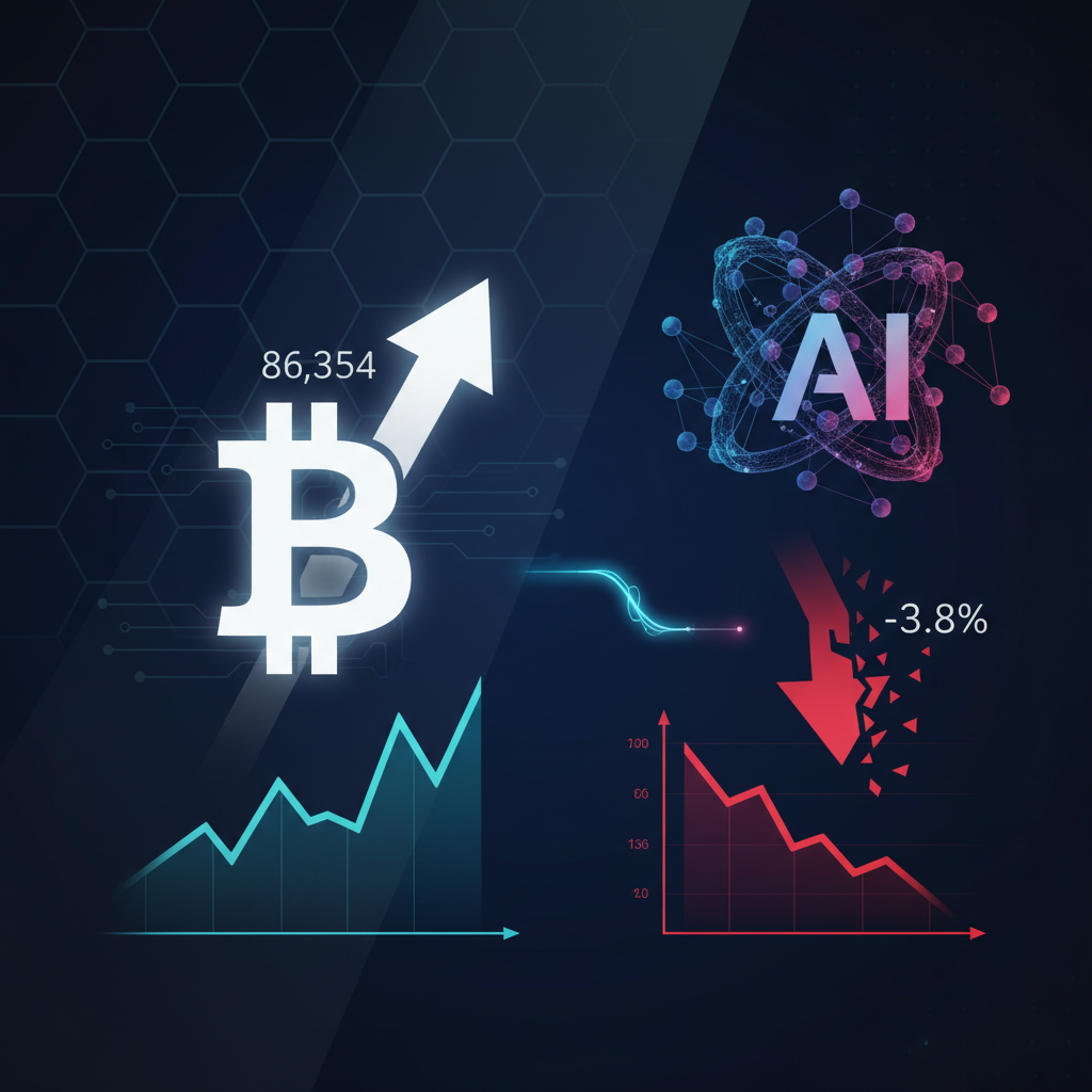 BTC86,354ドルで8か月高値、AIトークンは-3.8%反落