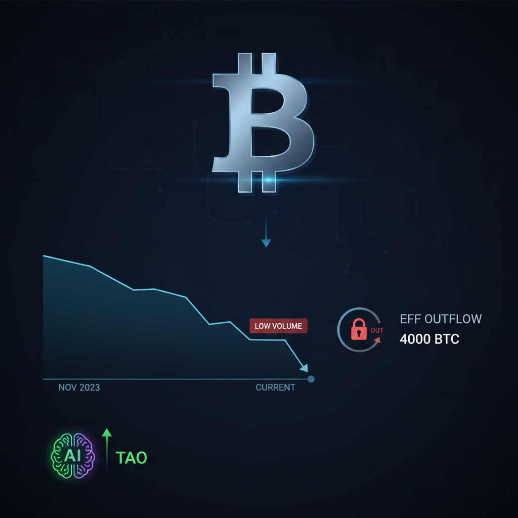 BTC出来高23年11月来の低水準に、ETF週4000BTC流出で参加ストライキ