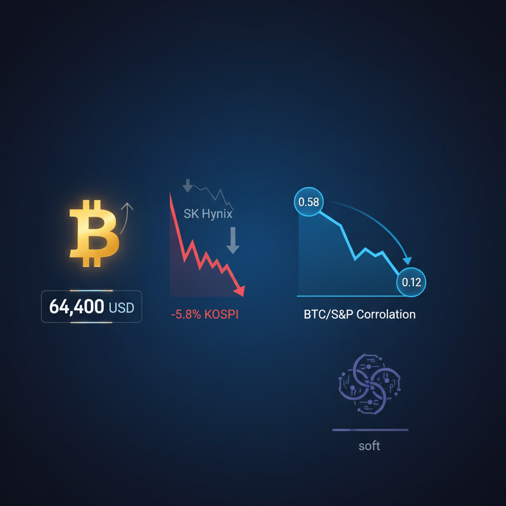 コスピ6%安・半導体急落でもBTC6.4万ドル死守、脱連想売りか