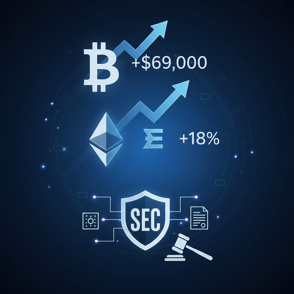 SEC規則案でBTC6.9万ドル定着、ETHは18%高が持続