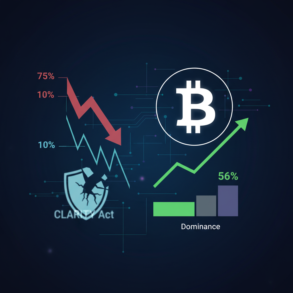 CLARITY法成立確率10%に急落、BTCドミナンス56%で高止まり