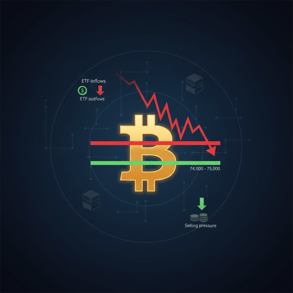 ビットコイン、7.4万〜7.5万ドルが分岐点に 売り圧力とETF流出で問われる下値の耐久性
