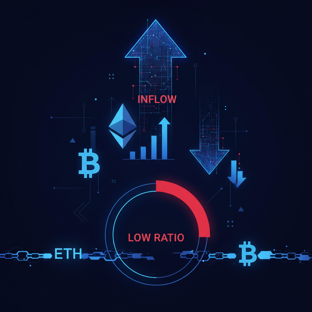 ETH ETFに740万ドル流入、BTCとの比率は10カ月安値のまま