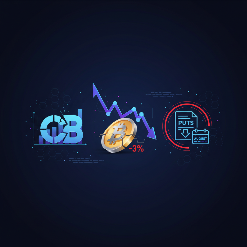BTC3%安、コインベース決算ショックと8月プット警戒で下値模索